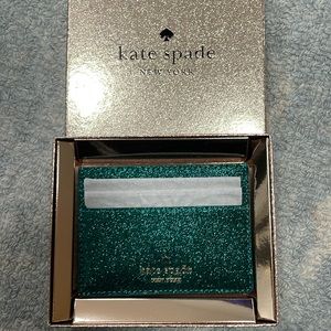 BRAND NEW Kate Spade Wallet Credit Cardholder, Festive Teal Glitter, Gift Box